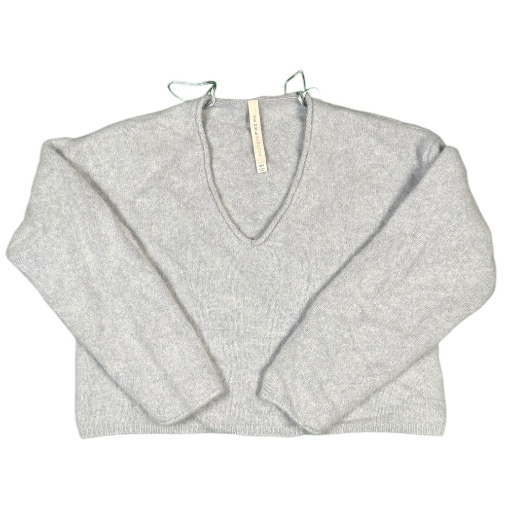 The Group Babaton Light Blue V Neck Cashmere Cropped Sweater 2XS